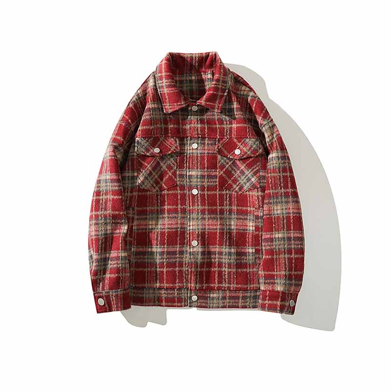 American Retro Plaid Lapel Shirt Jacket - 23118