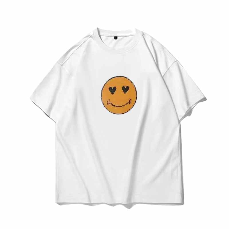 Street Hip Hop Barbell Design Sequin Color Changing Smiley Face T-shirt - 23135