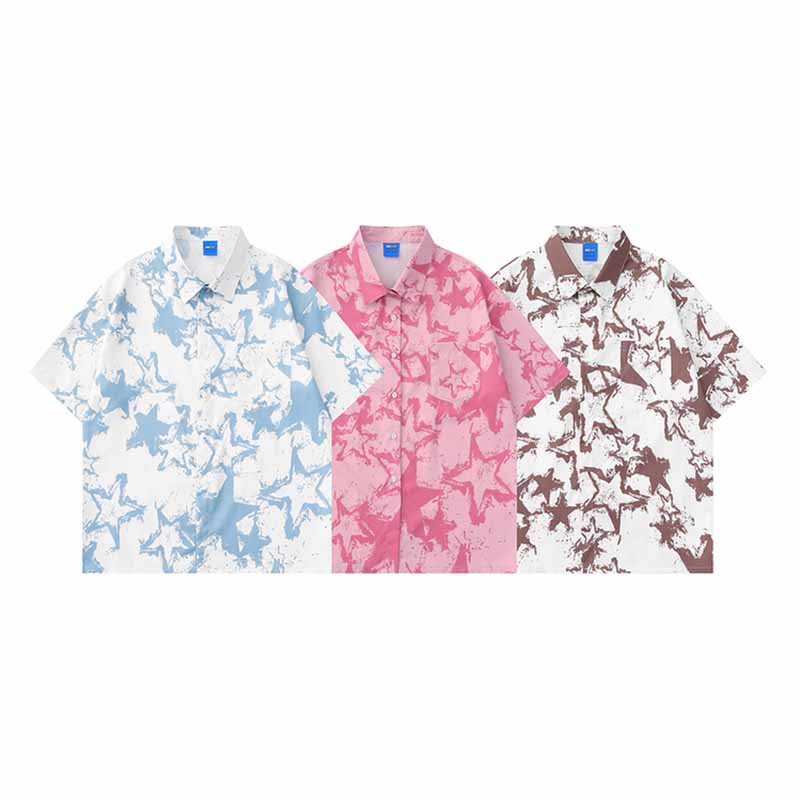 Street Star Print Short Sleeve Floral Shirt - 23134