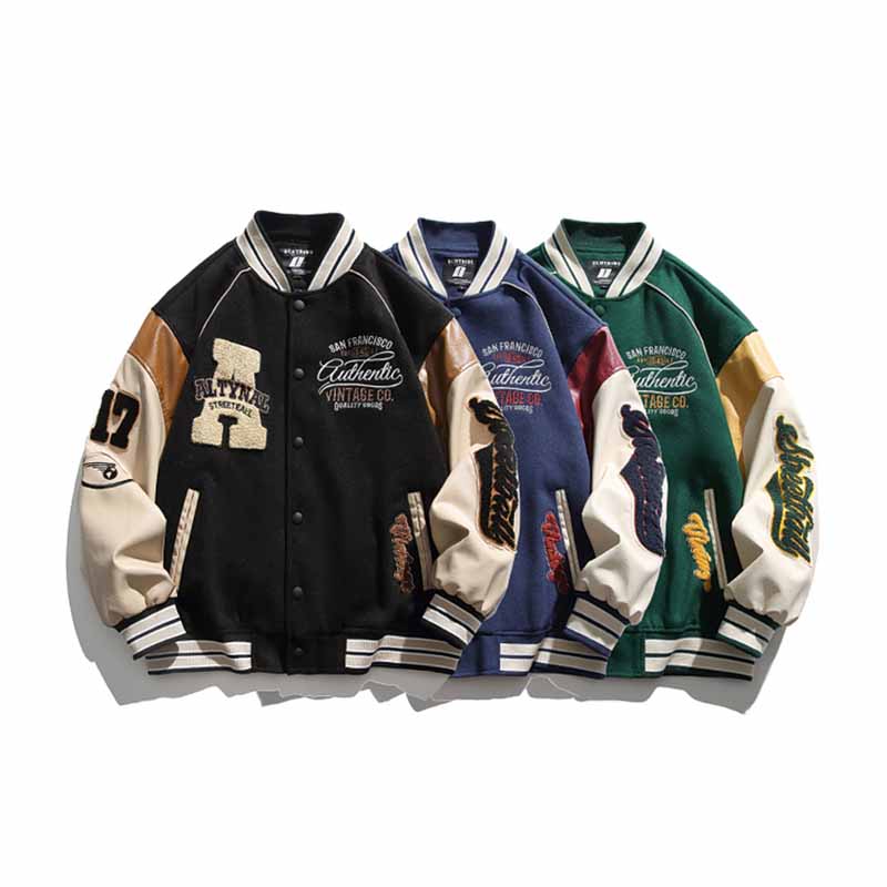 American Hip-Hop Lettering Patchwork Baseball Jacket - 23122