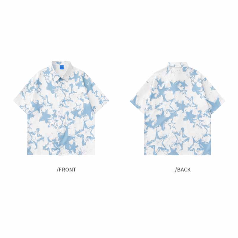 Street Star Print Short Sleeve Floral Shirt - 23134