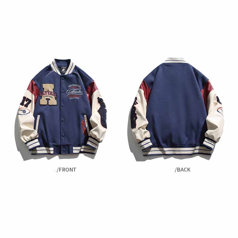 American Hip-Hop Lettering Patchwork Baseball Jacket - 23122