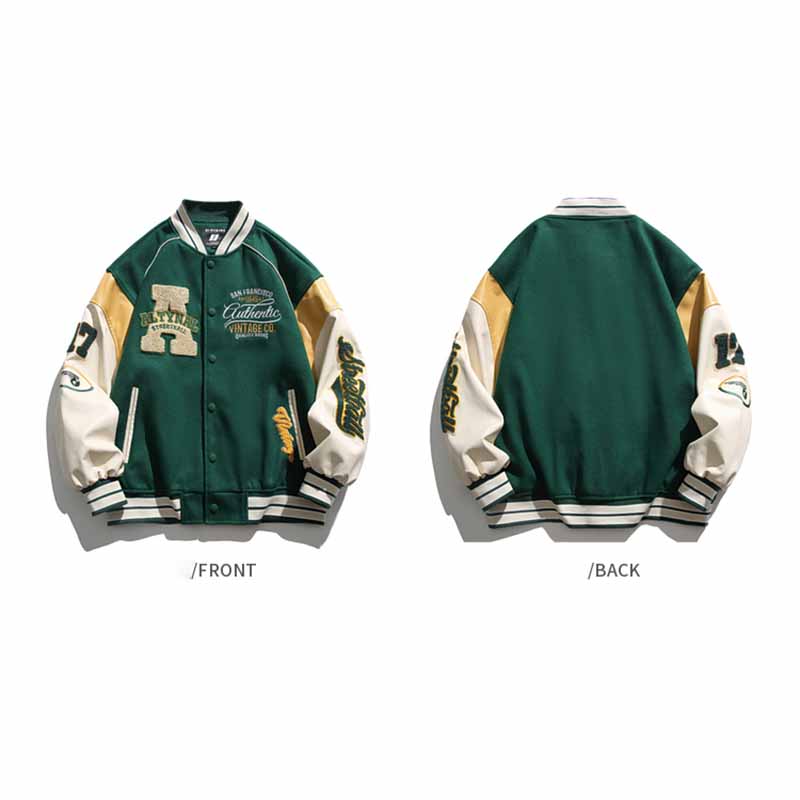 American Hip-Hop Lettering Patchwork Baseball Jacket - 23122