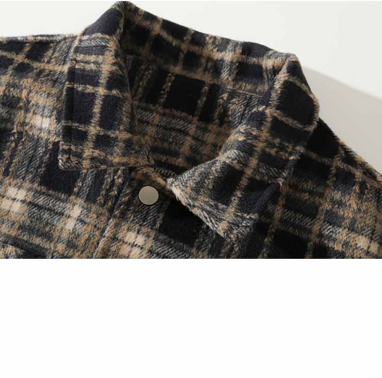 American Retro Plaid Lapel Shirt Jacket - 23118