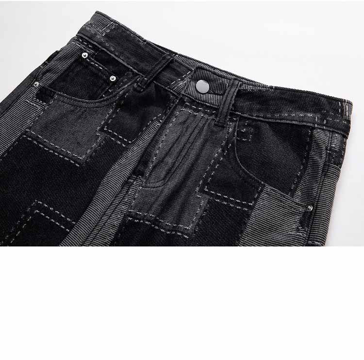 European And American Hip-Hop Geometric Patchwork Straight Jeans - 23130