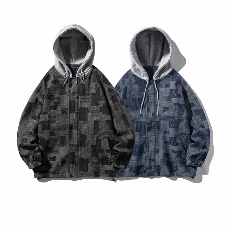 Plaid Patchwork Hooded Jacket - 23112