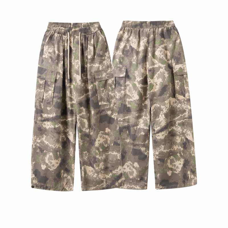 American Retro Camouflage Drawstring Elastic Straight Casual Pants - 23120