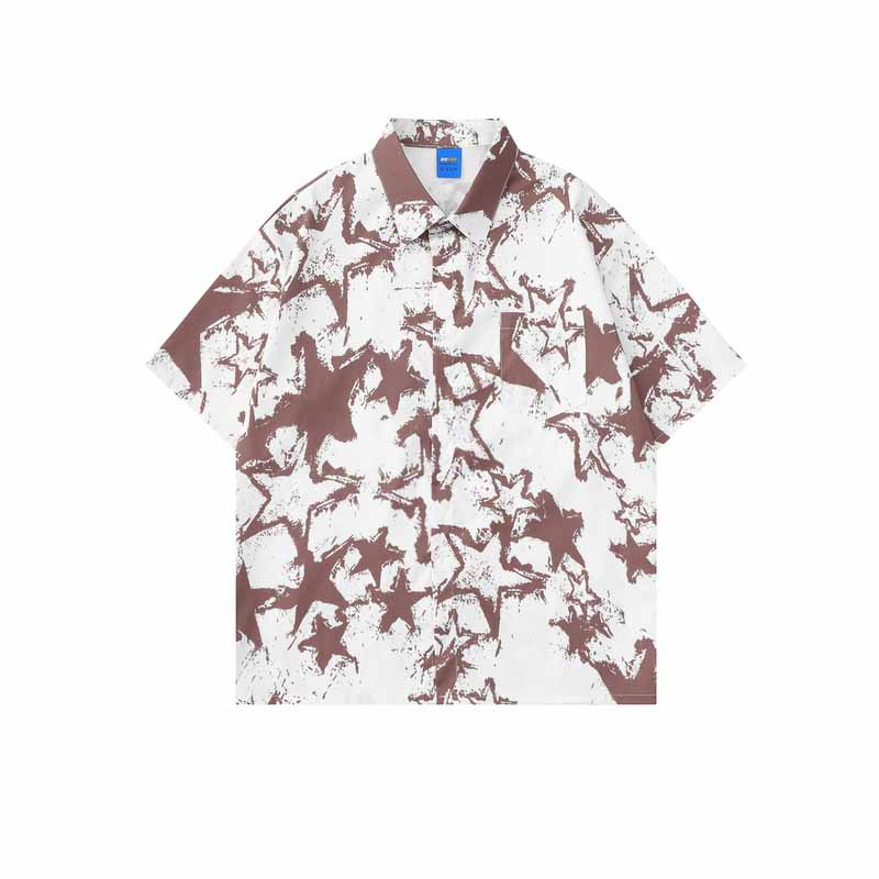 Street Star Print Short Sleeve Floral Shirt - 23134