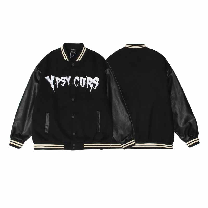 American Hip-Hop PU Leather Stitching Baseball Jacket - 23129