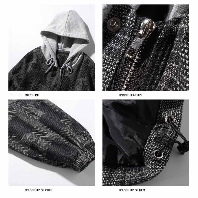 Plaid Patchwork Hooded Jacket - 23112