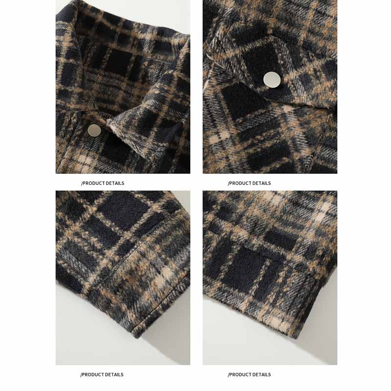 American Retro Plaid Lapel Shirt Jacket - 23118