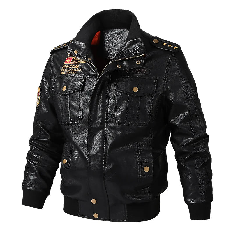 Men's Multi-Pocket Casual Washed Motorcycle Leather Jacket - 23321