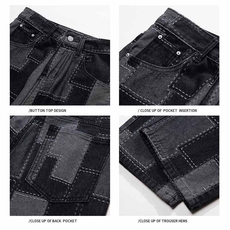 European And American Hip-Hop Geometric Patchwork Straight Jeans - 23130