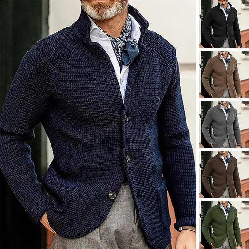 Men's stand collar cardigan knitted sweater - 23316