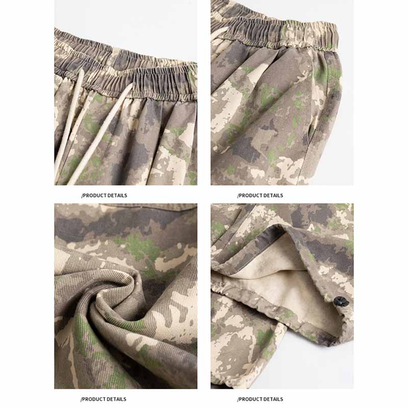 American Retro Camouflage Drawstring Elastic Straight Casual Pants - 23120