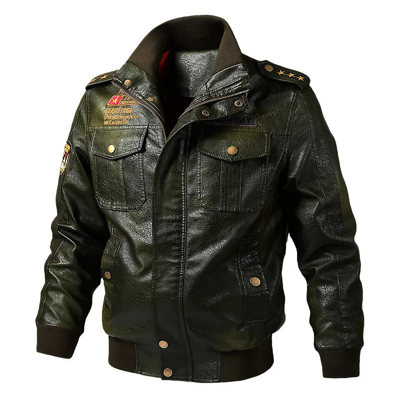 Men's Multi-Pocket Casual Washed Motorcycle Leather Jacket - 23321