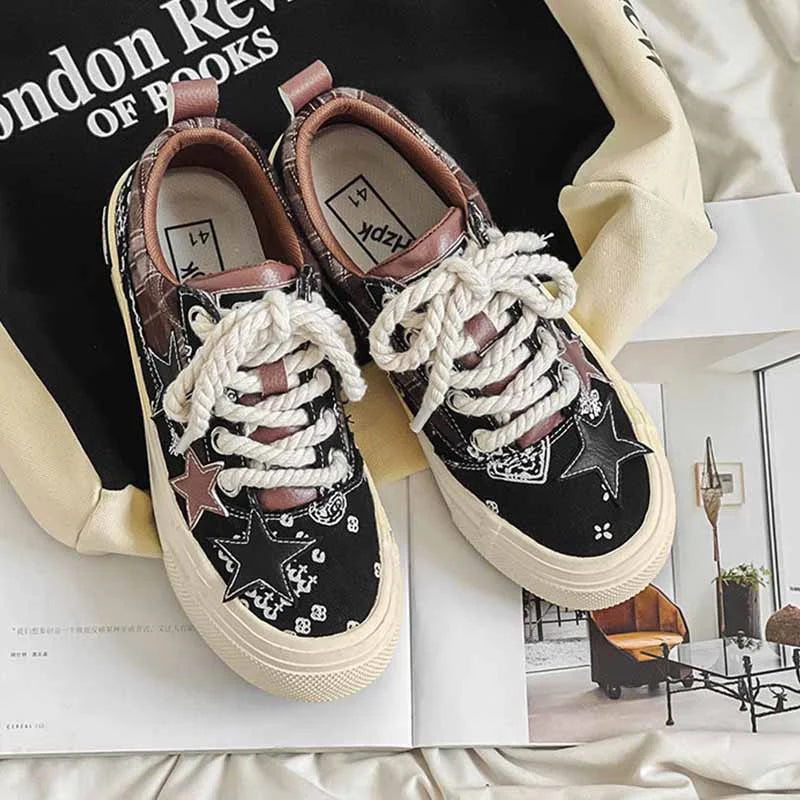 Cashew flower denim star canvas shoes - 23400