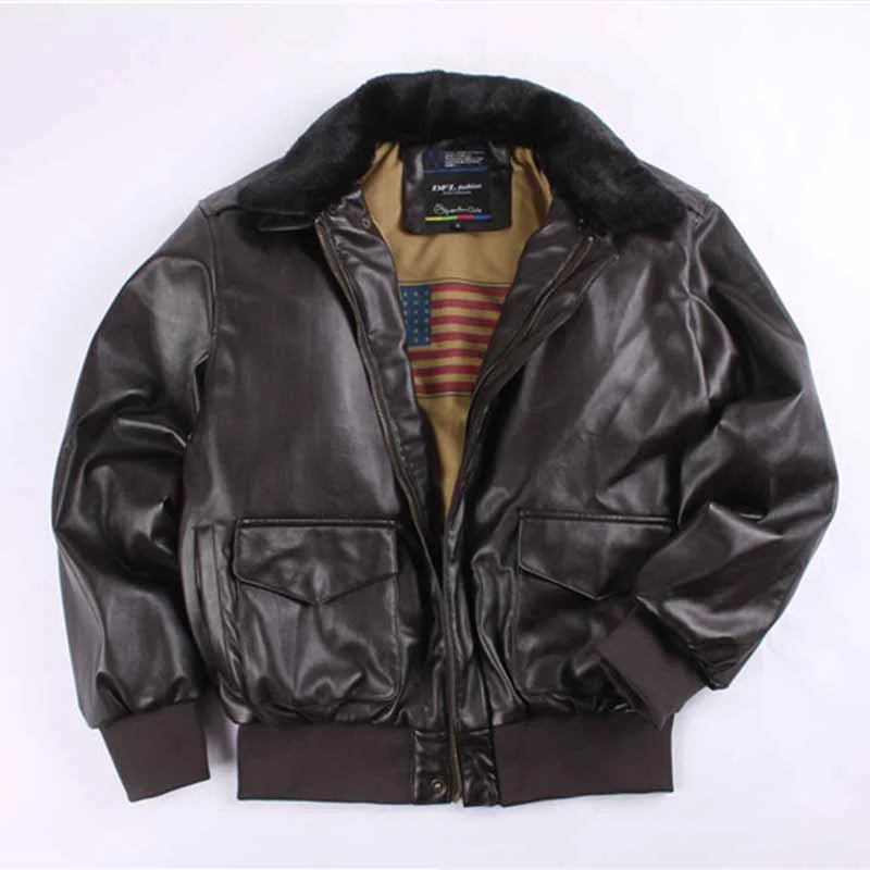 Retro American Air Force fur all-in-one pilot leather jacket - 23309