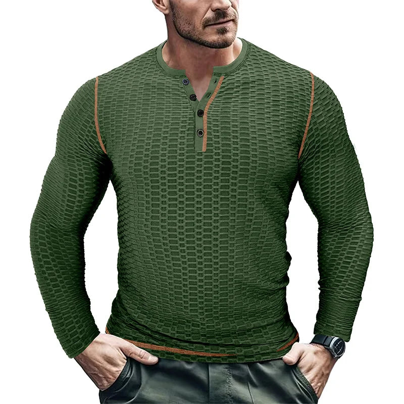 Men's Slim Fit Breathable Sports Bodybuilding Henley Top - 23505