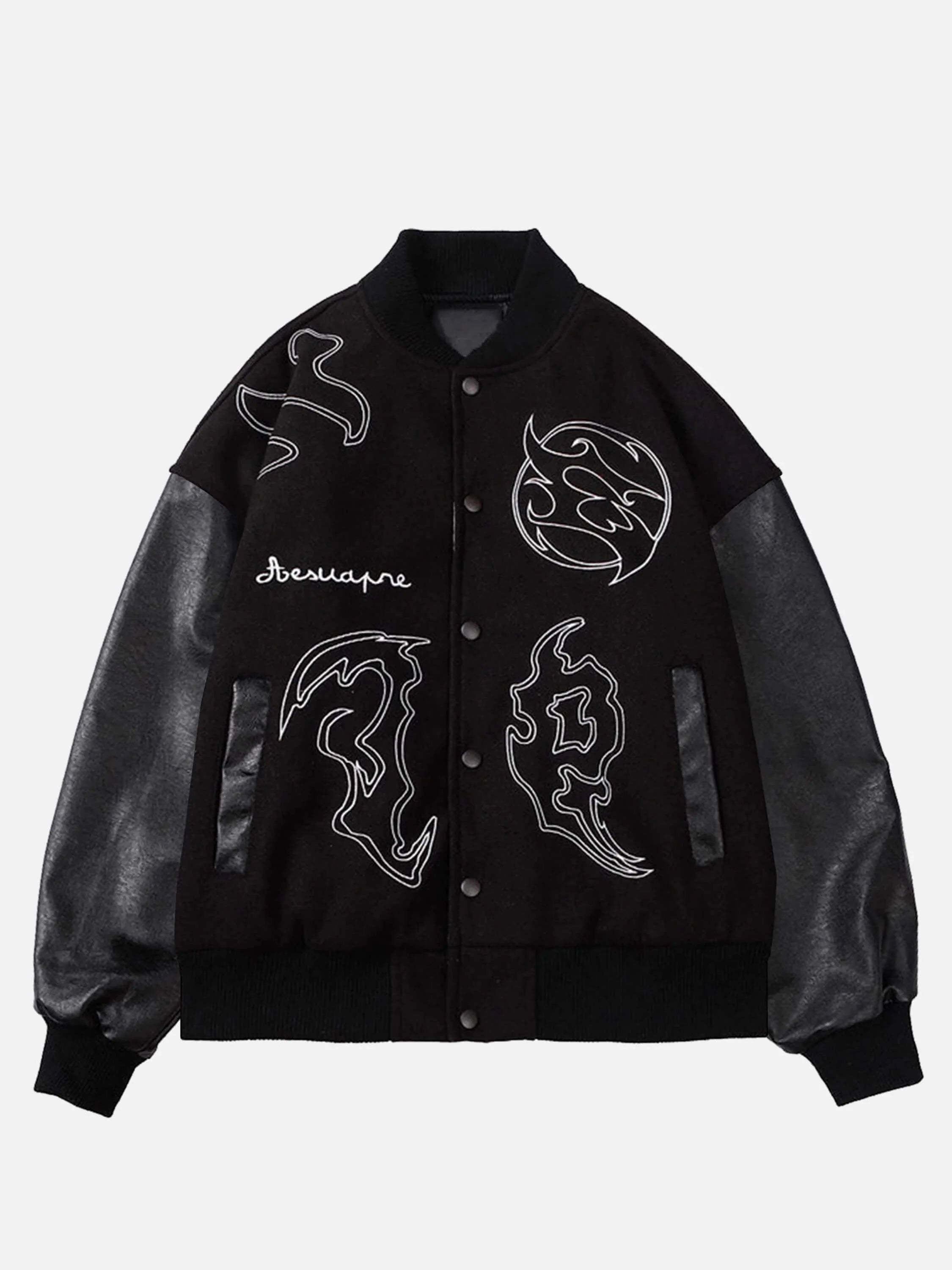 The Mudroads Symbol Embroidery PU Leather Stitching Jacket -2202