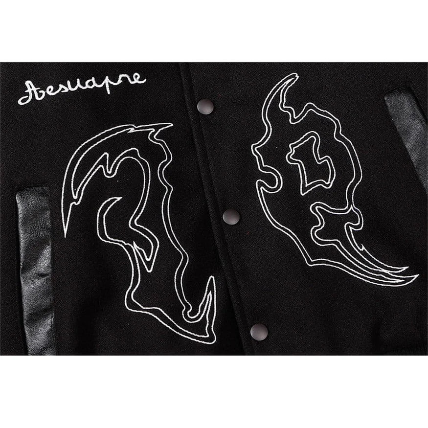 The Mudroads Symbol Embroidery PU Leather Stitching Jacket -2202