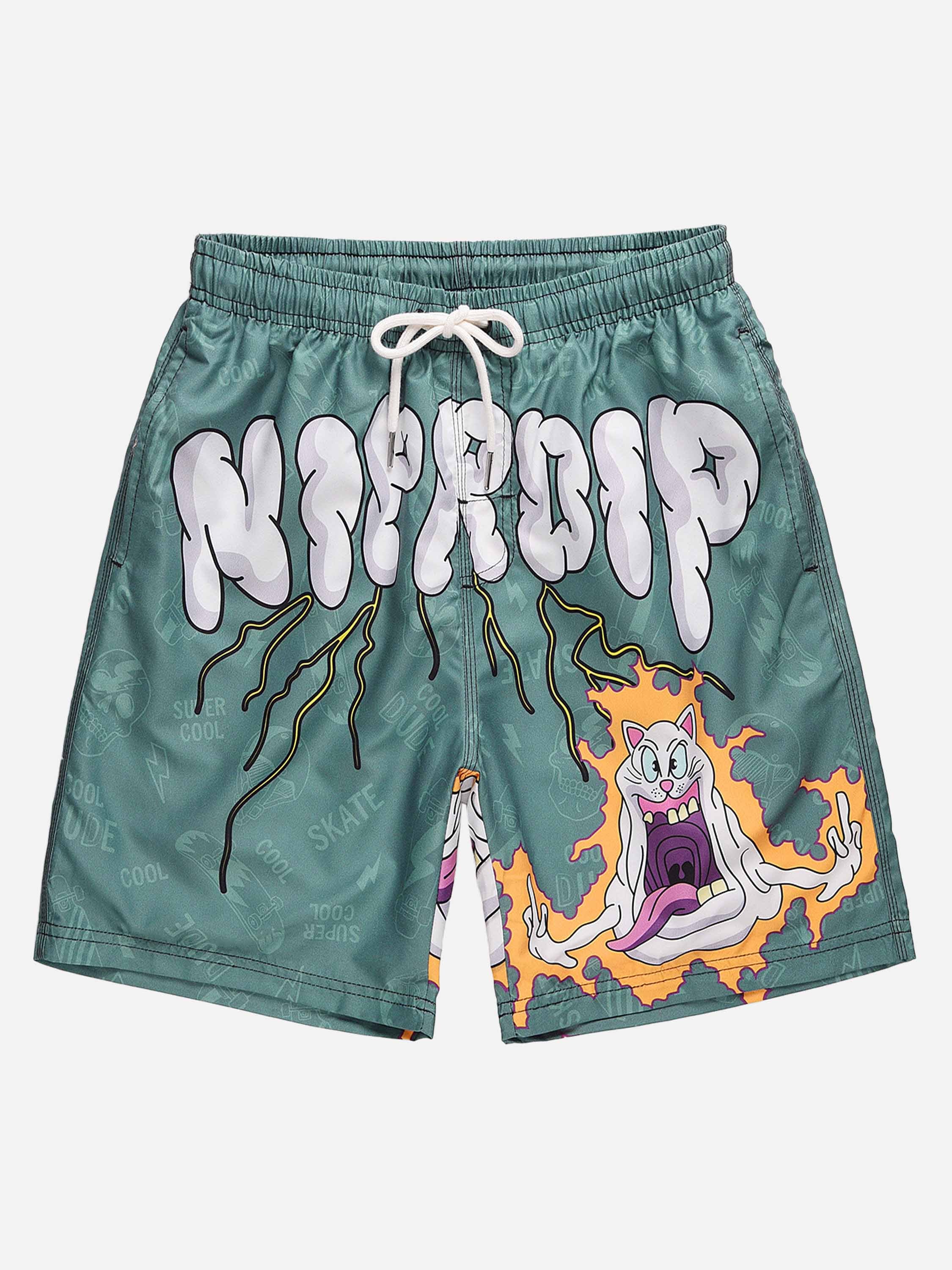 Cartoon Cat and Letter Graffiti Shorts - 2332