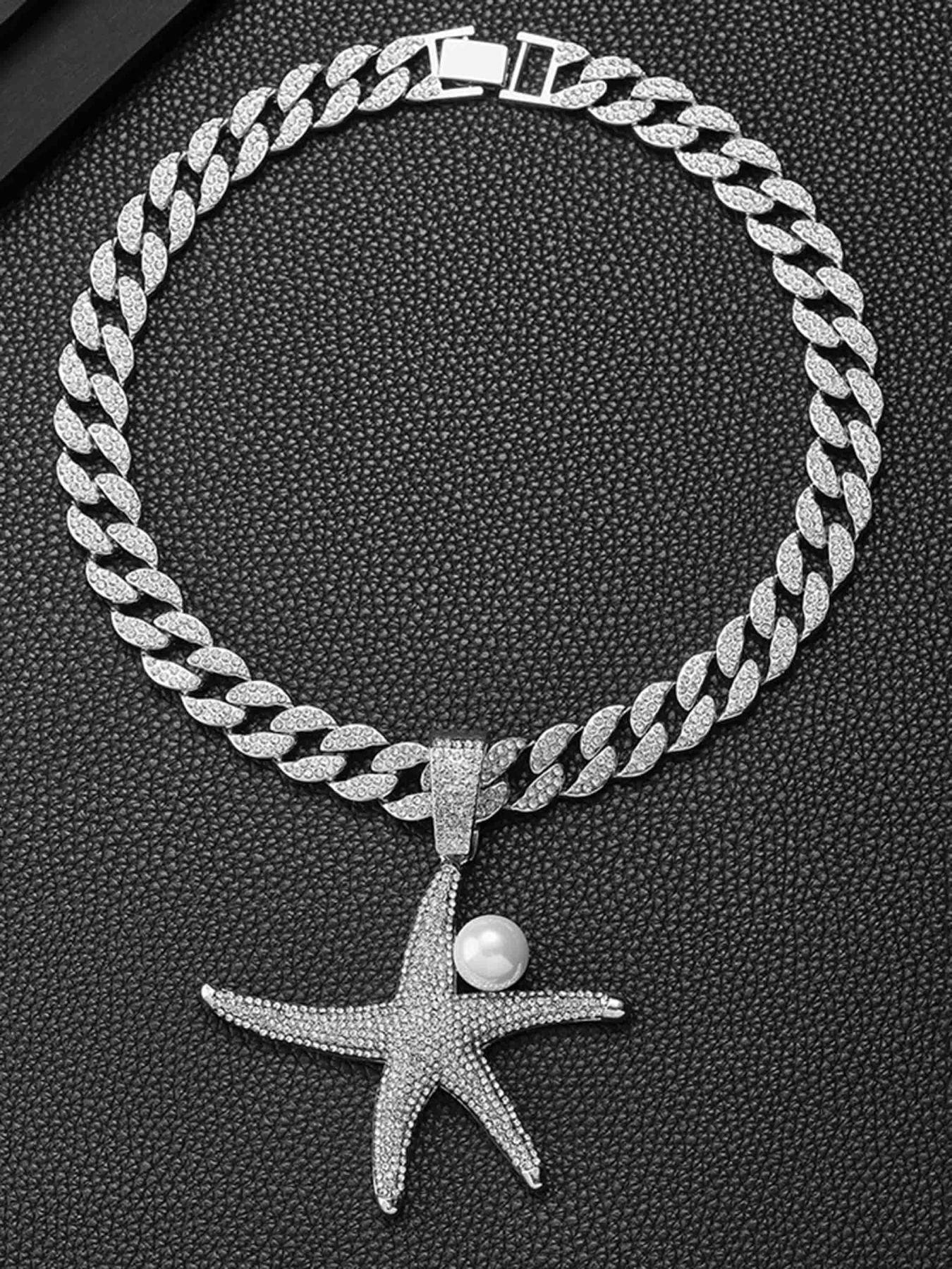 Full Diamond Starfish Pearl Cuban Necklace -2385