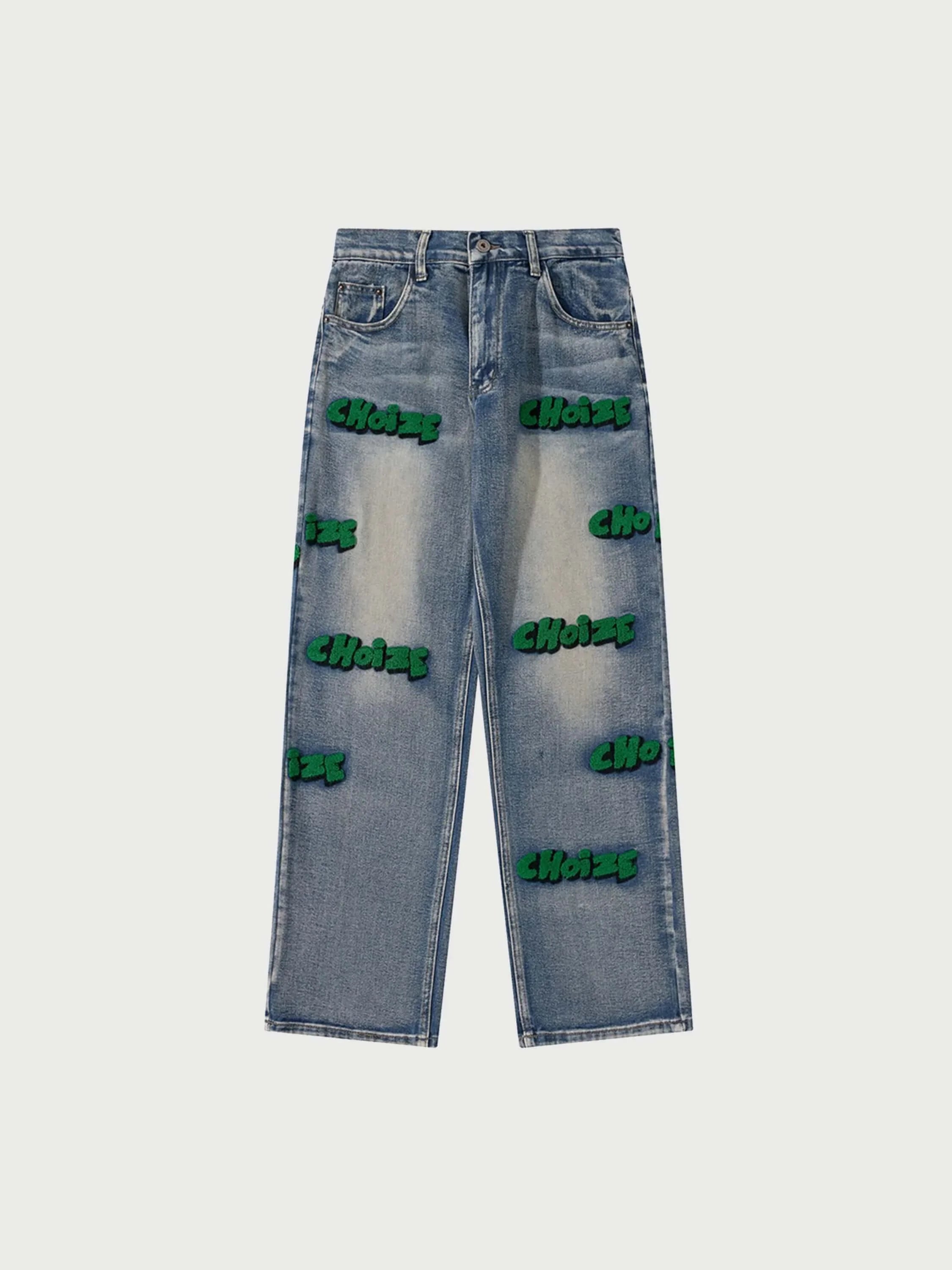 Letter Flocking Jeans-2245