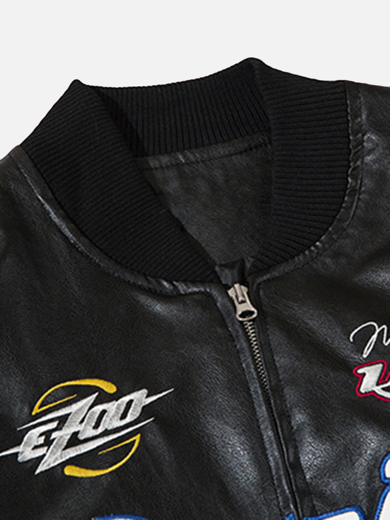 Biker Lettered Loose Leather Jacket Jacket - 23177