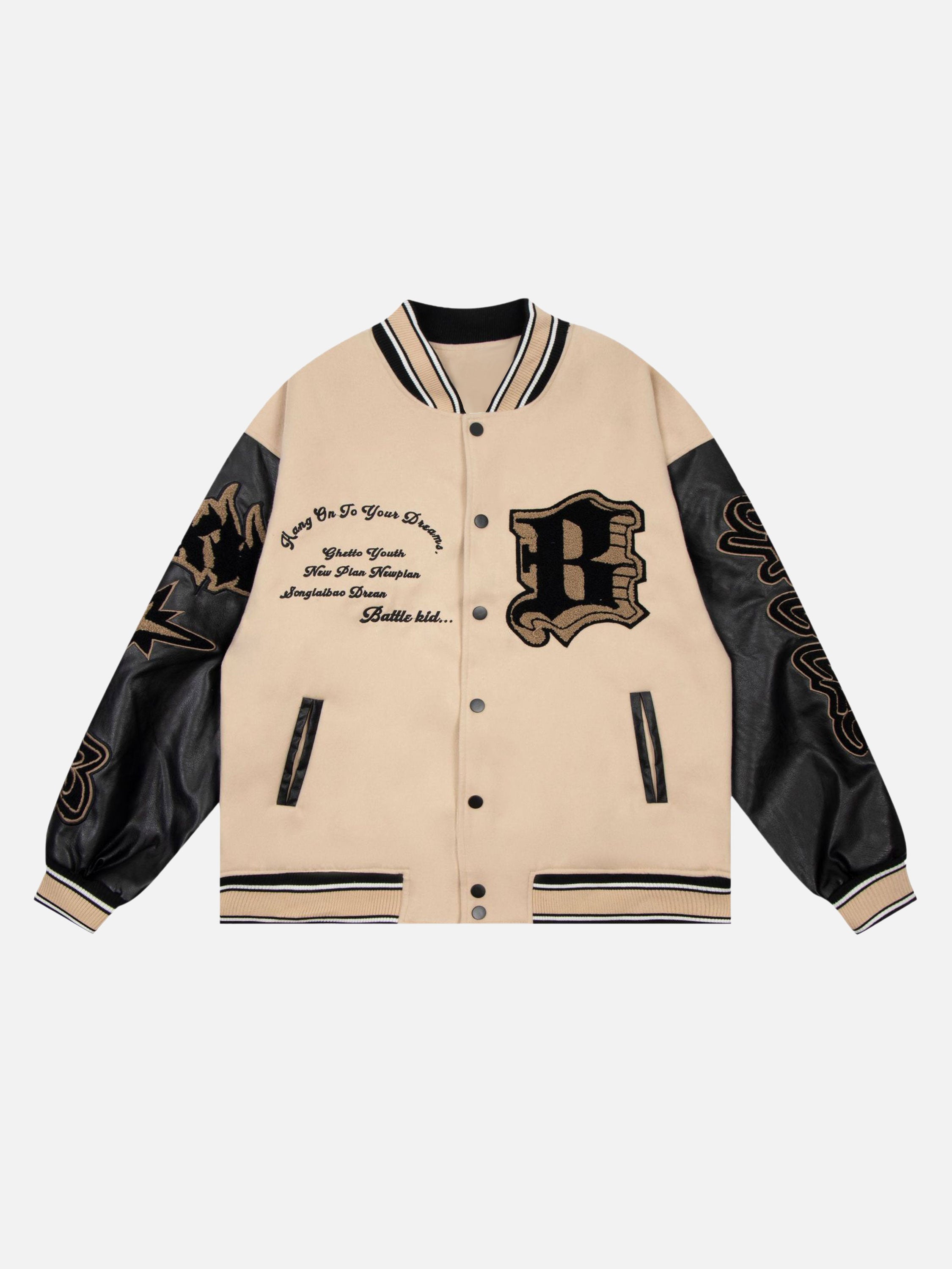 American Creative Flame Elements Letter Embroidery Baseball Jacket - 23151