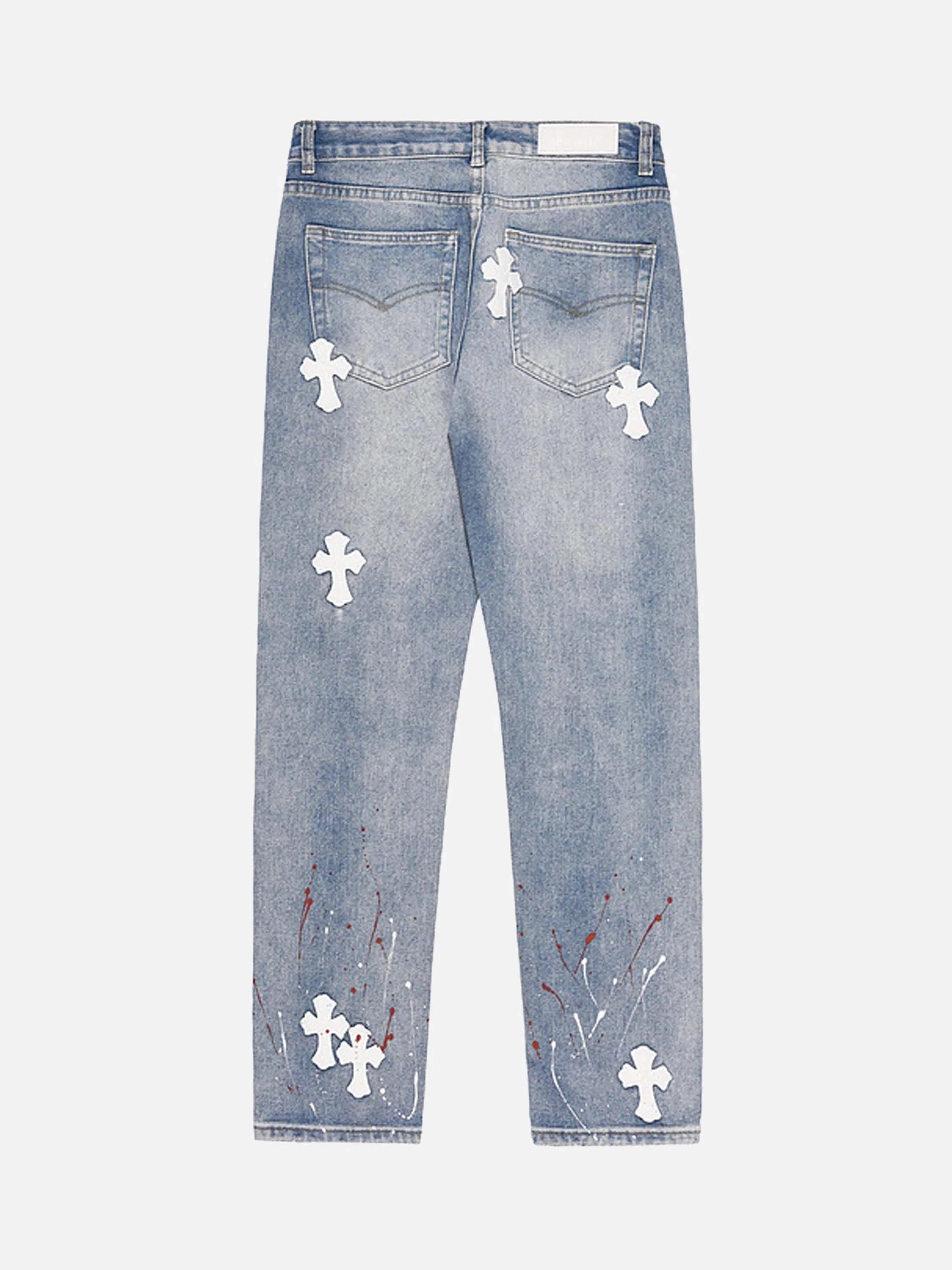 High Street Cross Hole Splash Ink Straight Loose-fitting Jeans-2233