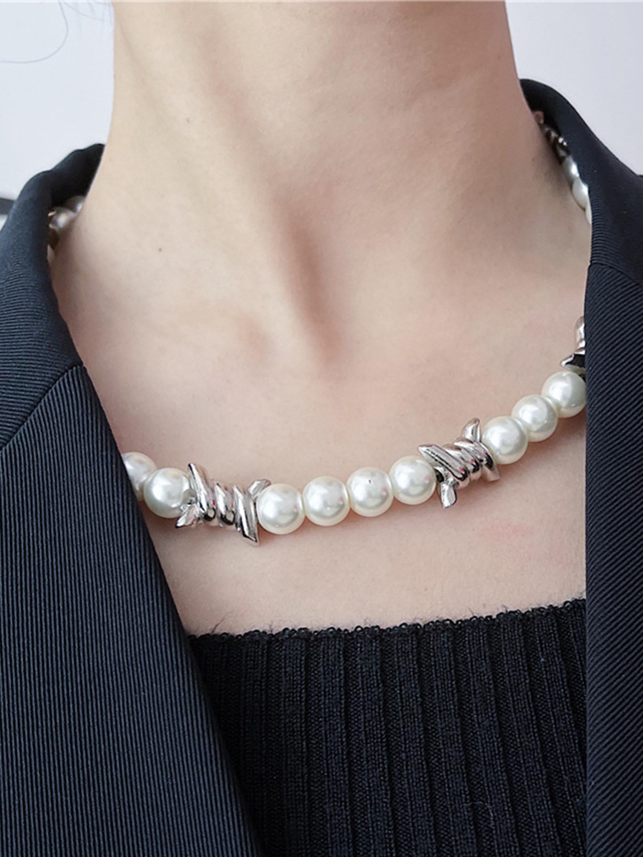 Punk Panel Pearl Necklace - 23111