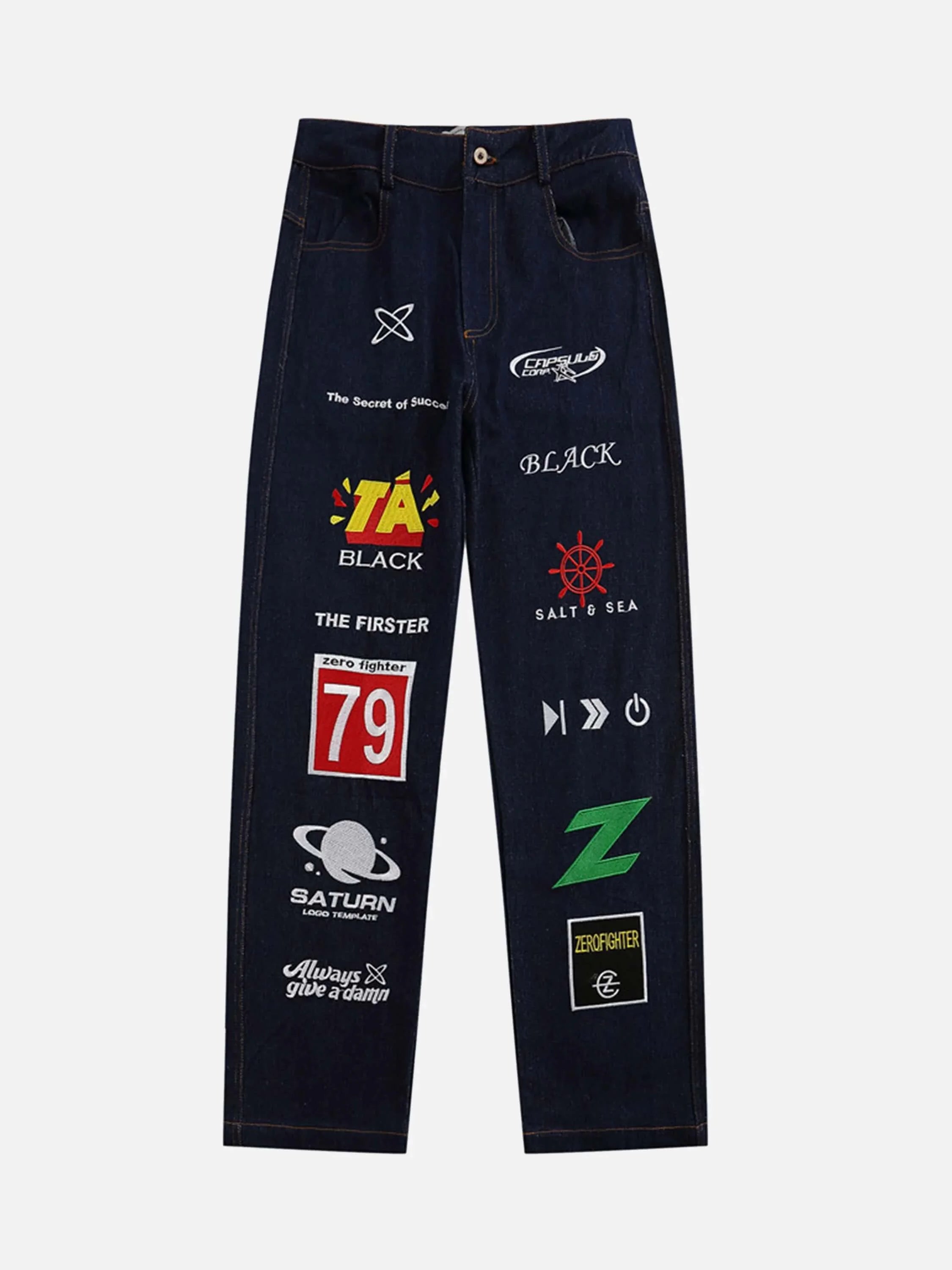 Letters And Embroidered Jeans-2215