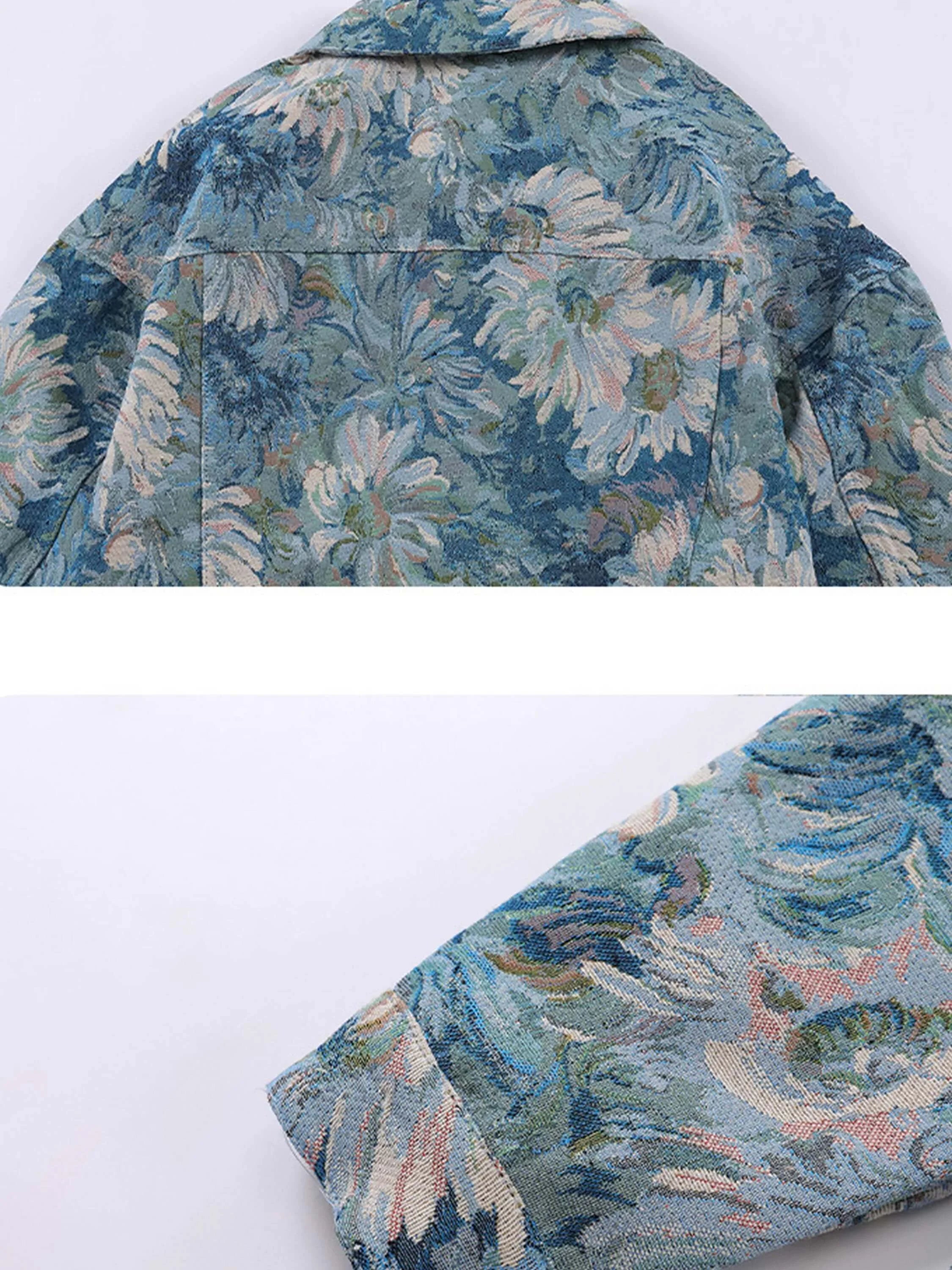 The Mudroads Oil Painting Jacquard Flower Denim Jacket -2255