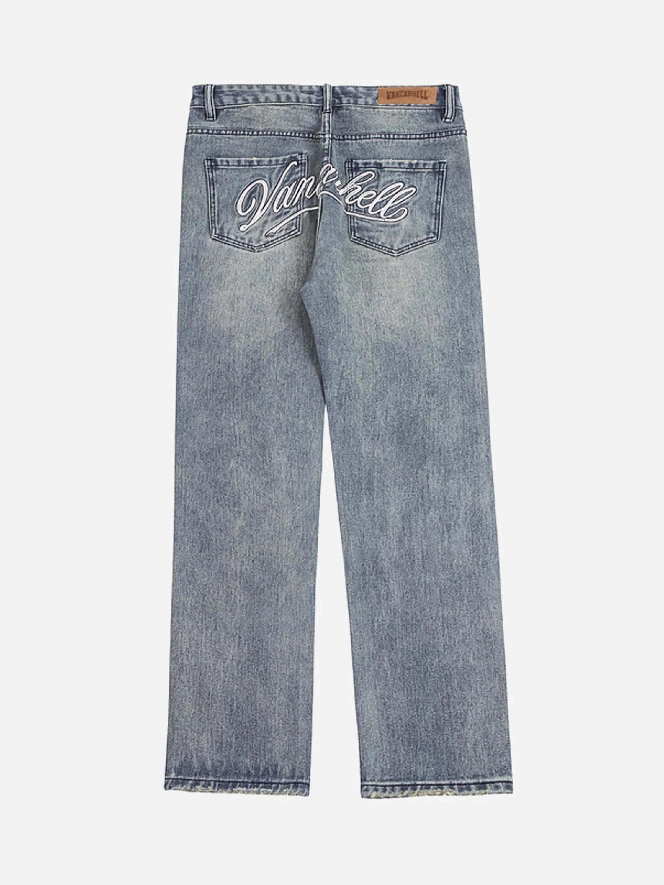 Shredded Skull Finger Print Straight-leg Jeans-2221