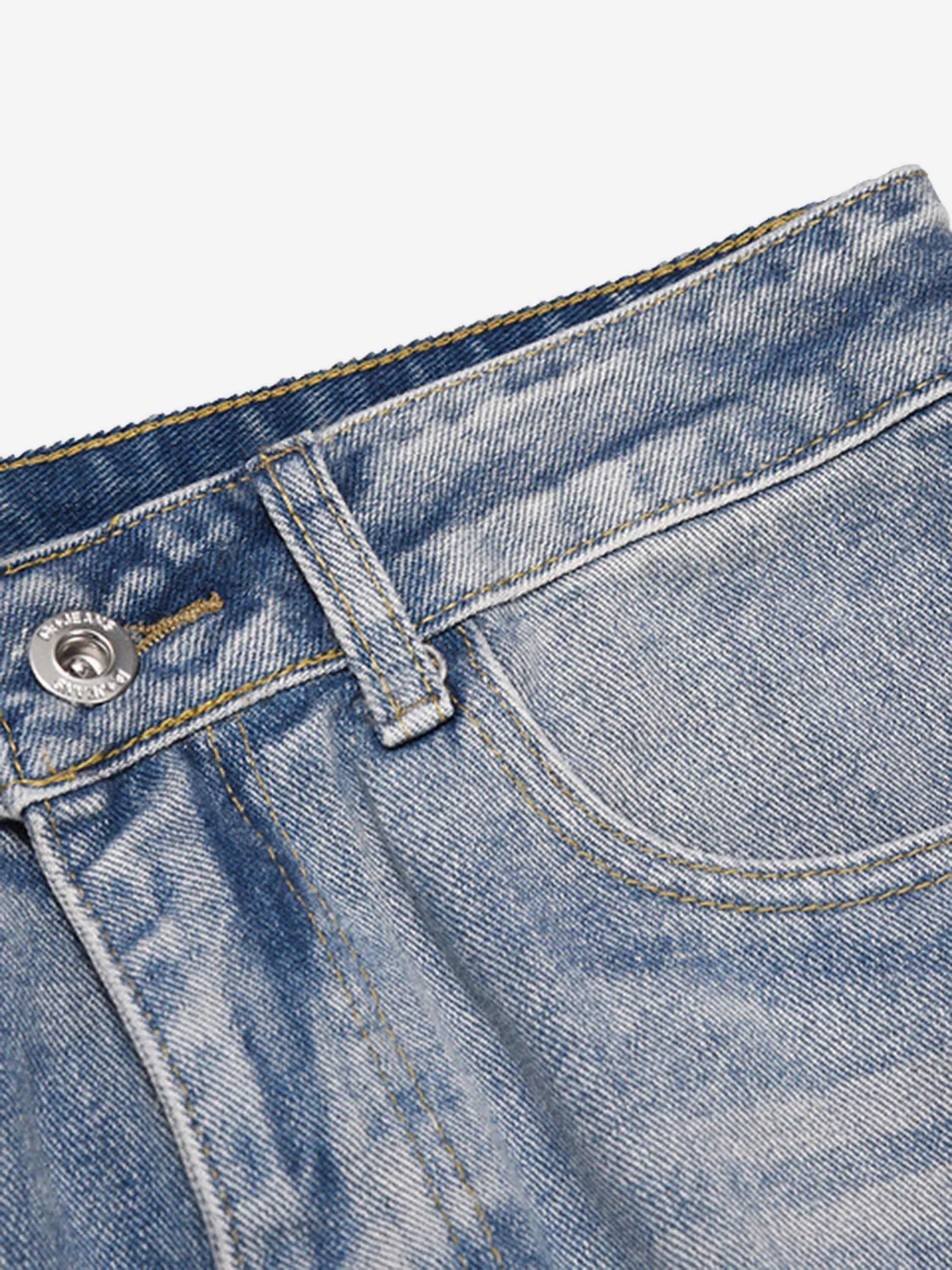 High Street Cross Hole Splash Ink Straight Loose-fitting Jeans-2233