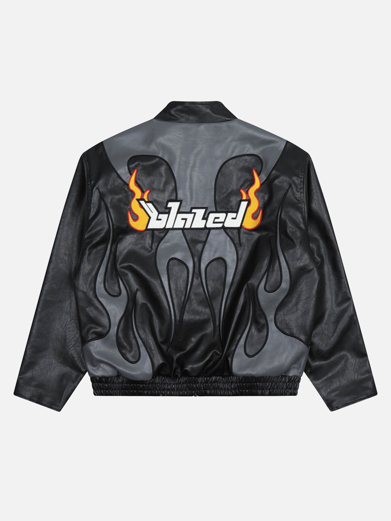 The Mudroads Embroidered Flame Clash Color Leather Jacket -2308