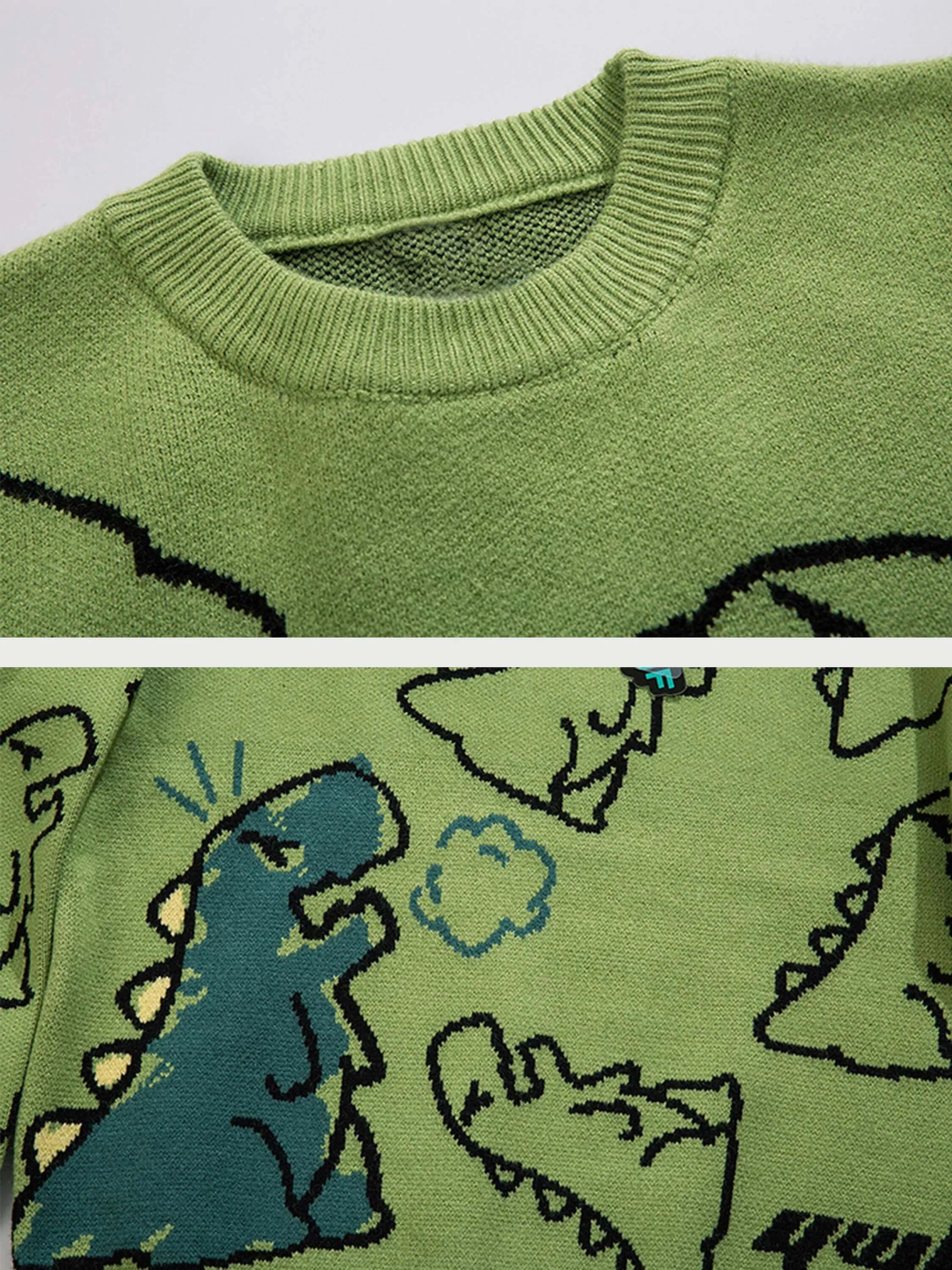 Street Cartoon Dinosaur Full Printed Sweater-2225