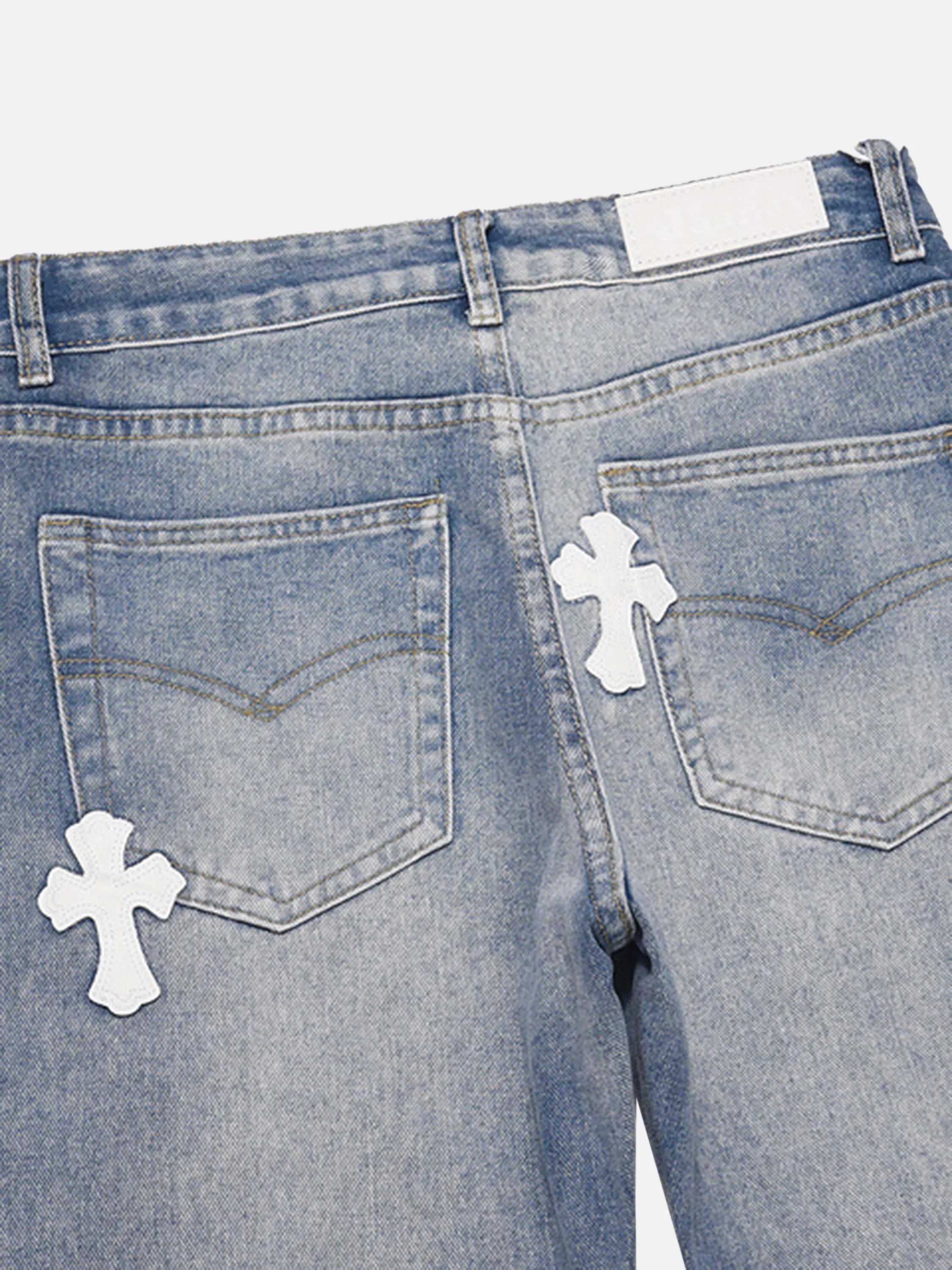 High Street Cross Hole Splash Ink Straight Loose-fitting Jeans-2233