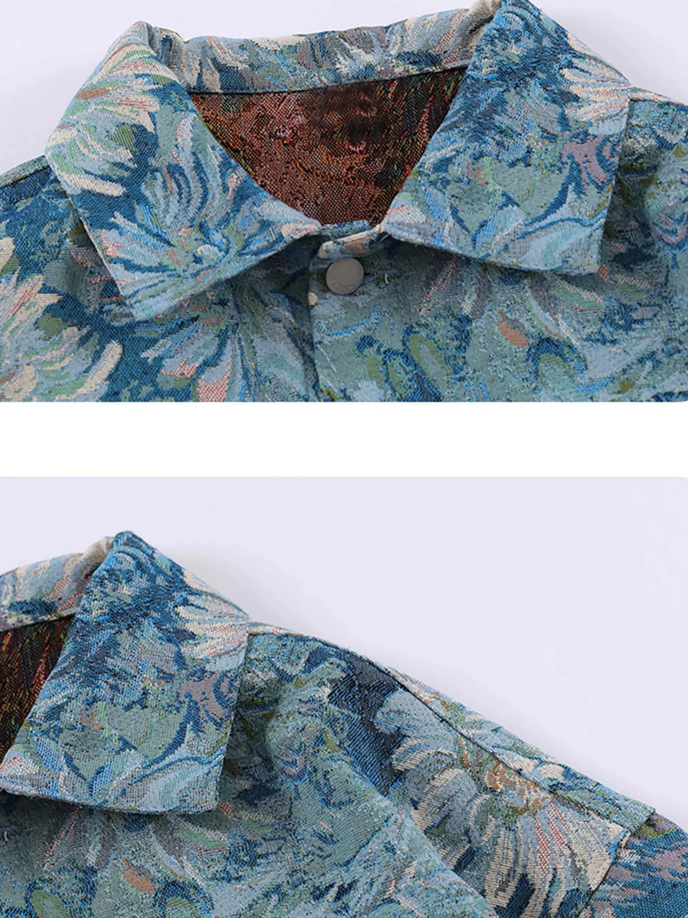 The Mudroads Oil Painting Jacquard Flower Denim Jacket -2255