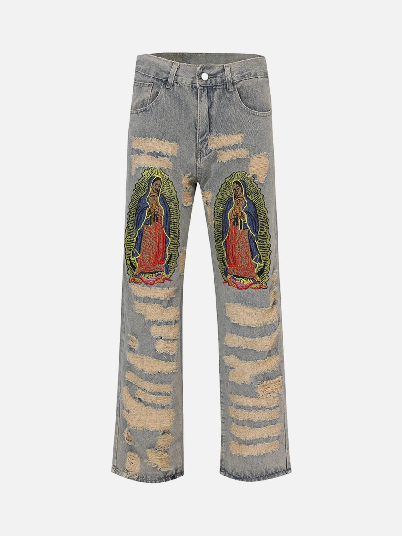 American Street Style Ripped Embroidered Jeans - 2342