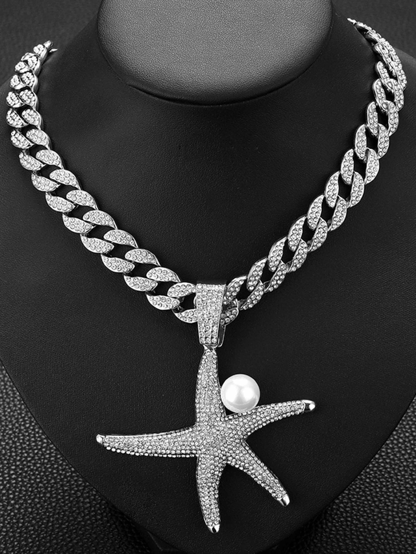 Full Diamond Starfish Pearl Cuban Necklace -2385