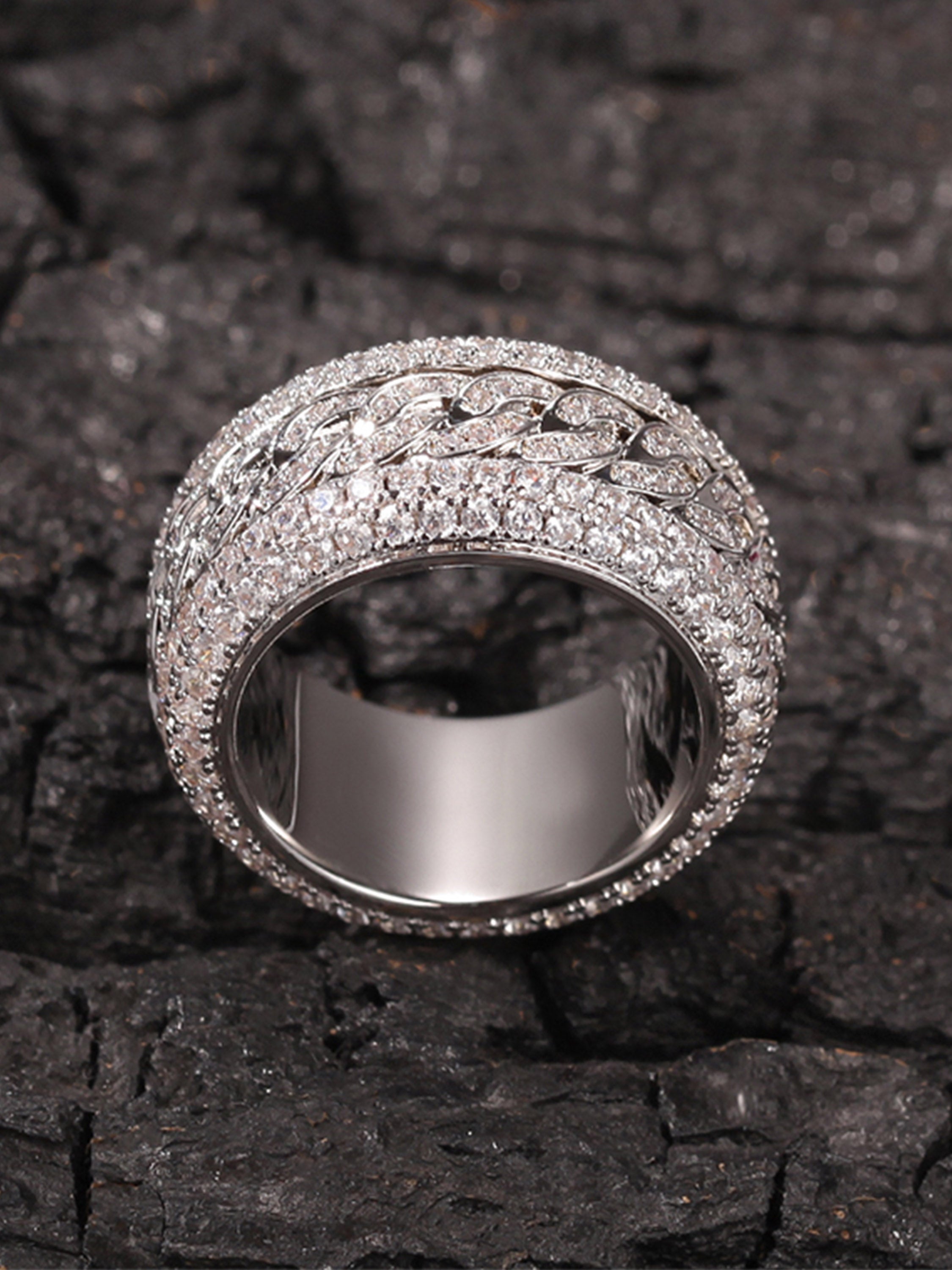 Full Diamond Spinnable Cuban Ring - 23102