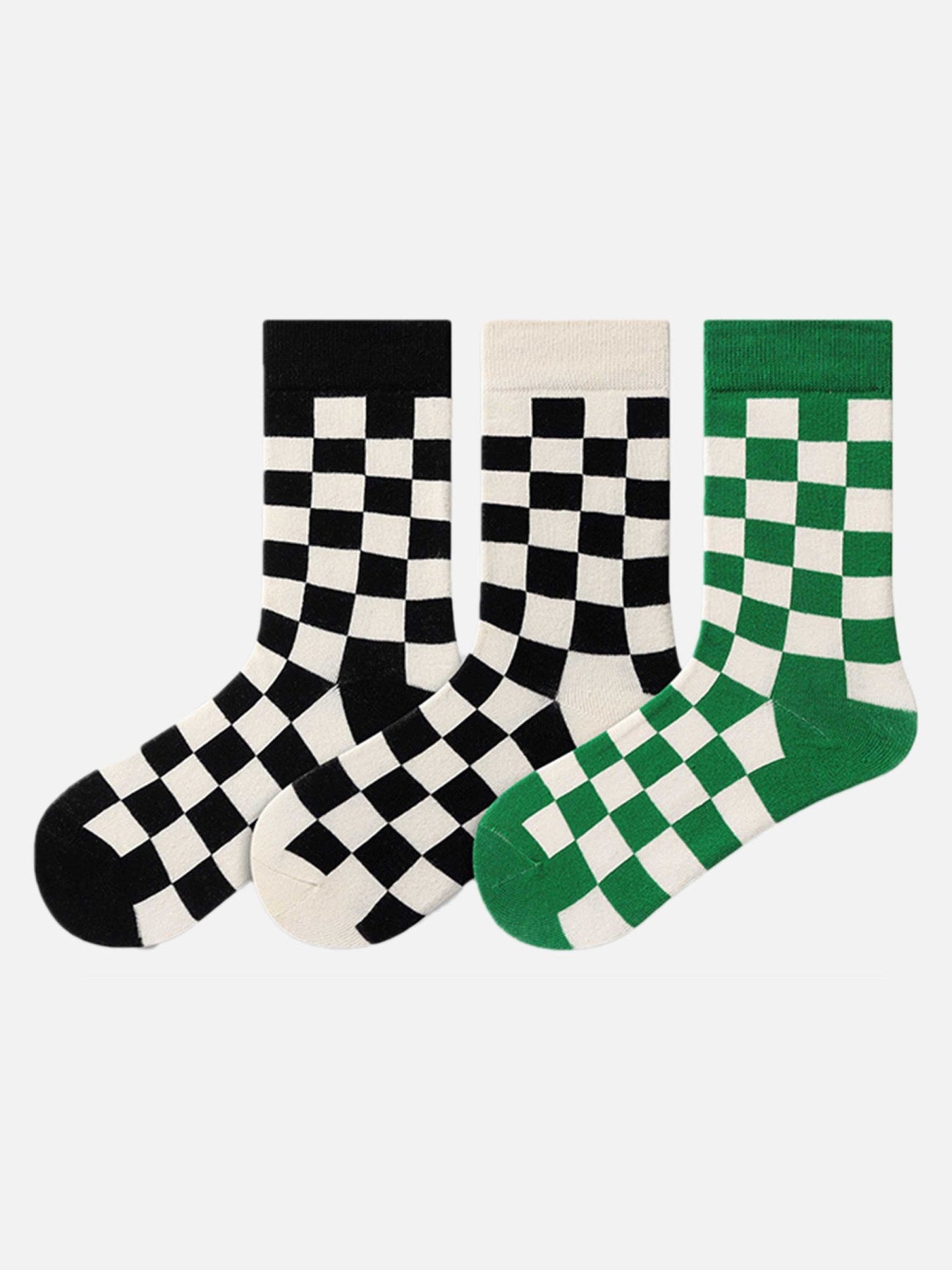 American Black And White Checkerboard Mid-calf Socks - 2369