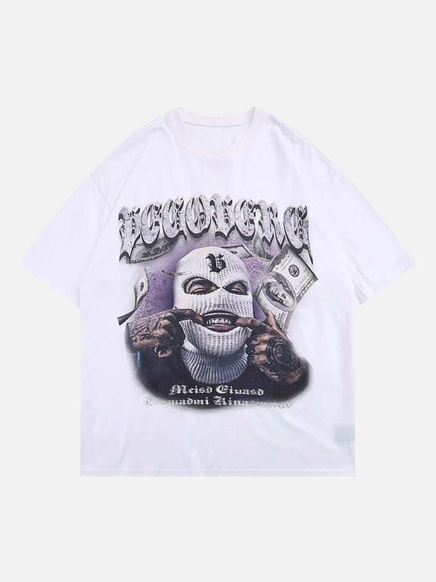 Masked Gangster Portrait Printed T-Shirt