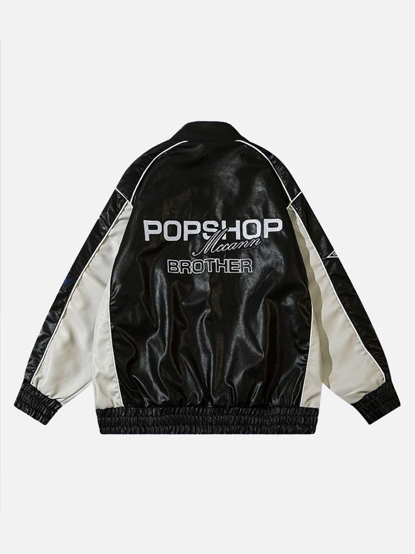 Hip-hop High Street Alphabet Embroidered PU Leather Jacket - 23138