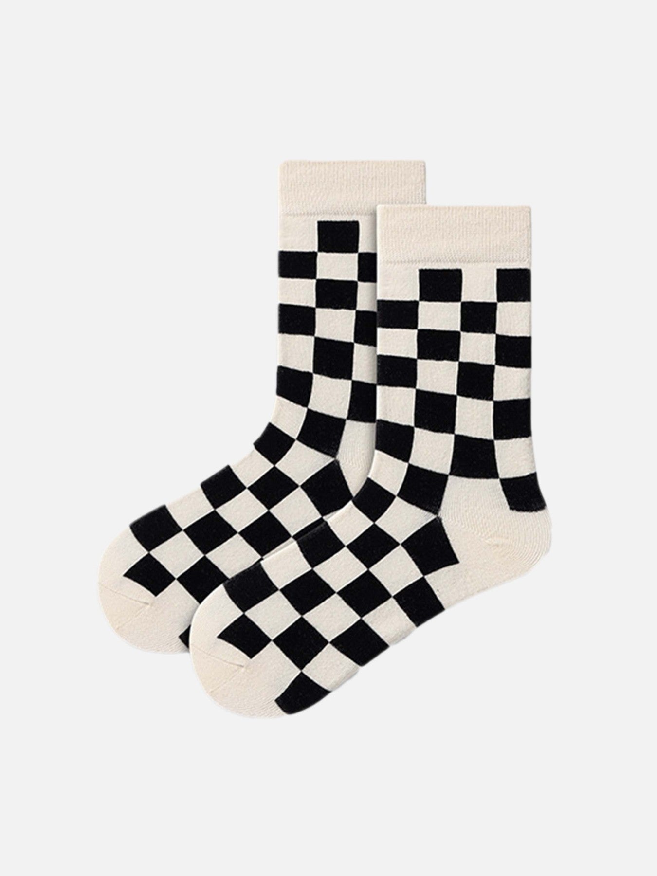American Black And White Checkerboard Mid-calf Socks - 2369