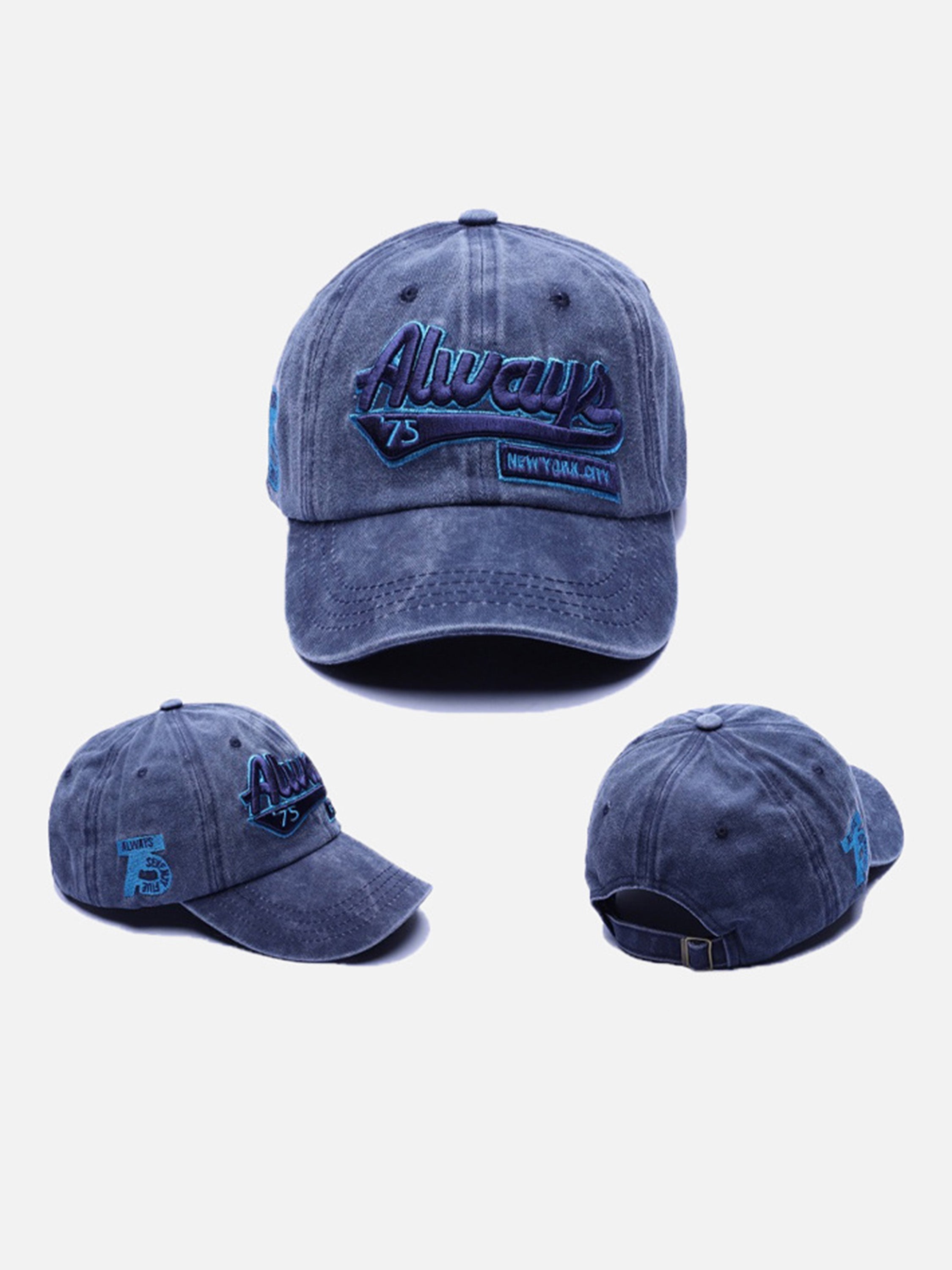 Vintage Embroidered Letter Wash Denim Baseball Cap - 2365