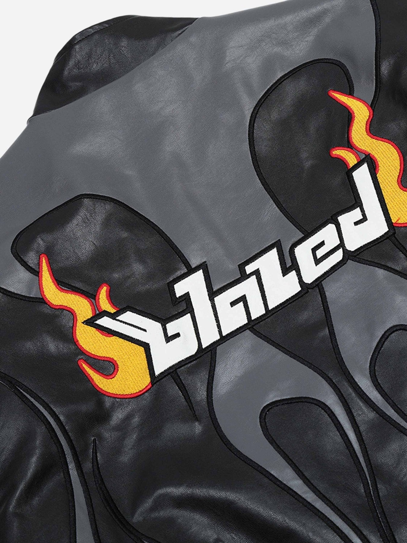 The Mudroads Embroidered Flame Clash Color Leather Jacket -2308