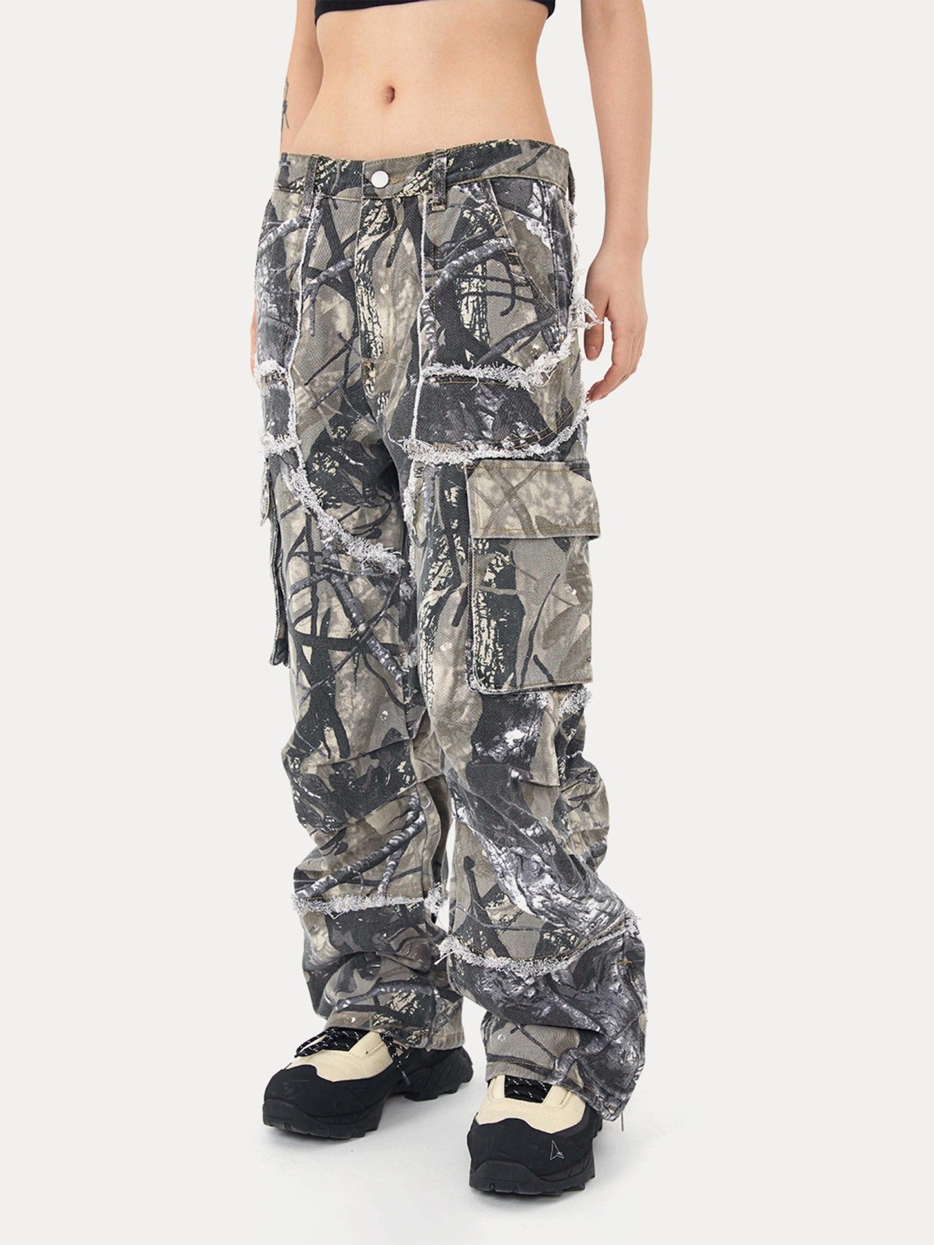 Jungle Camouflage Leaf Loose Fit Straight Leg Pants - 23153